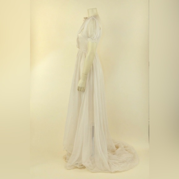 1930s Wedding Dress with Train Petite XS Chiffon Sheer - Picture 4 of 12